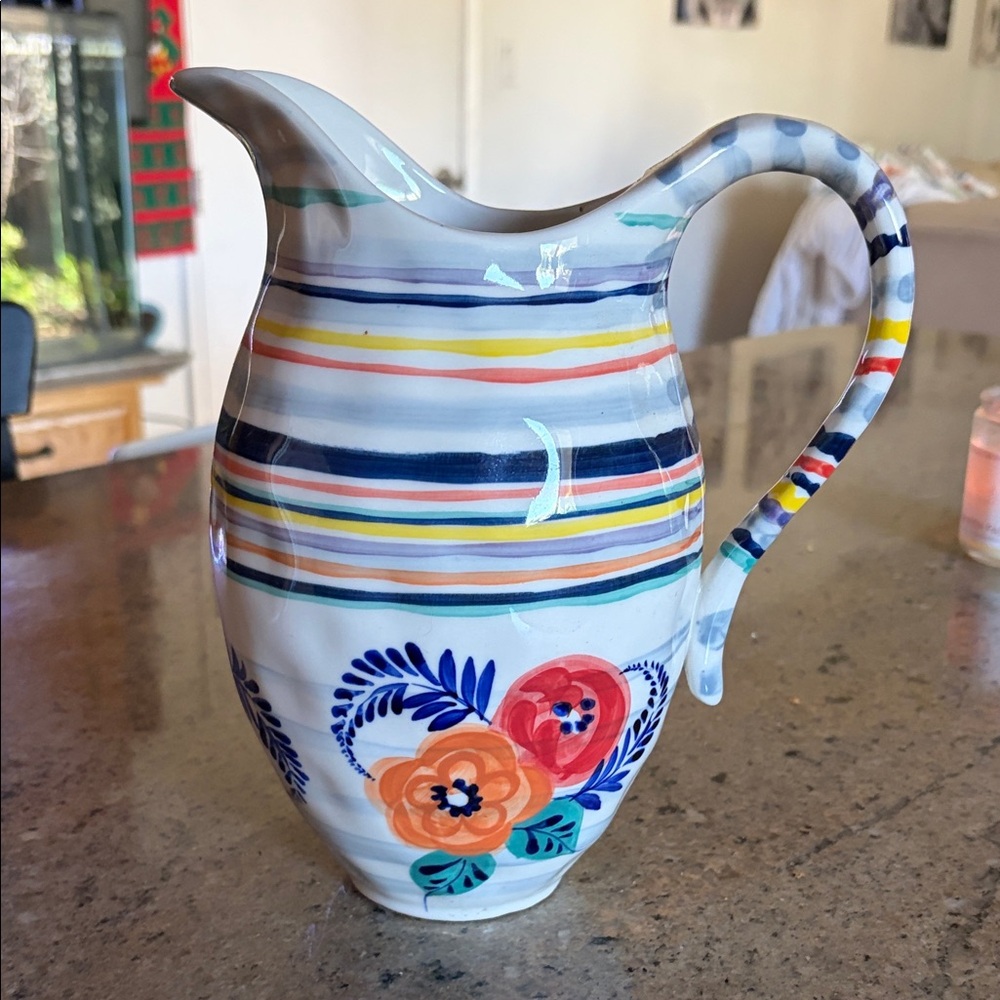 Anthropologie pitcher striped floral boho